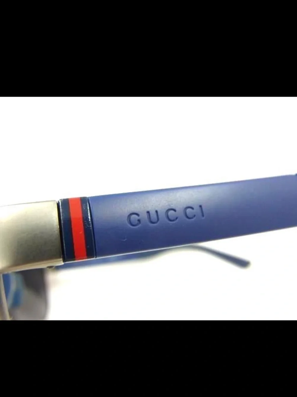Gucci Men’s Silver Aviator Sunglasses with Blue Temples GG 2229/F/S 8EQHD